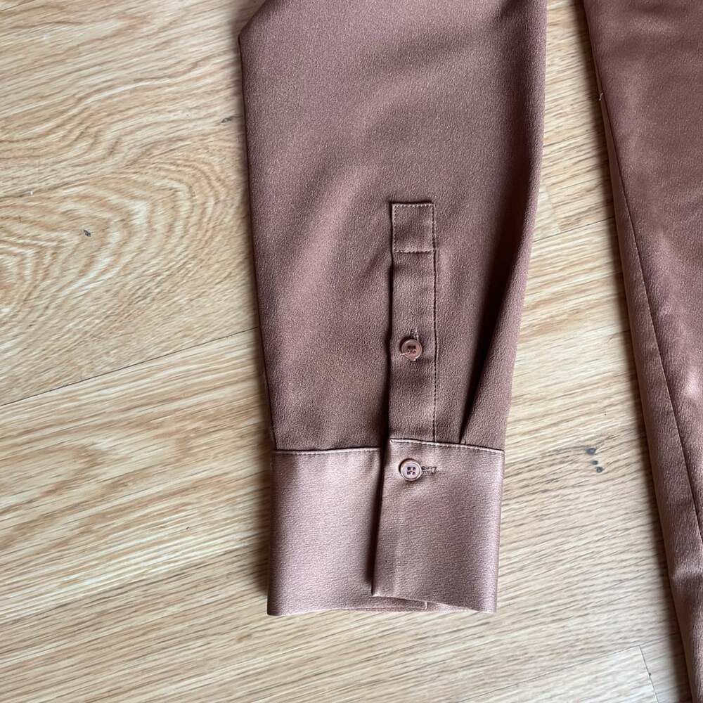 Lysse New York Satin V-Neck Long Sleeve Blouse Size XL Brown - Picture 5 of 9